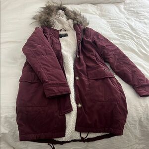 Abercrombie & Fitch Maroon Puffer w/ faux fur hood
